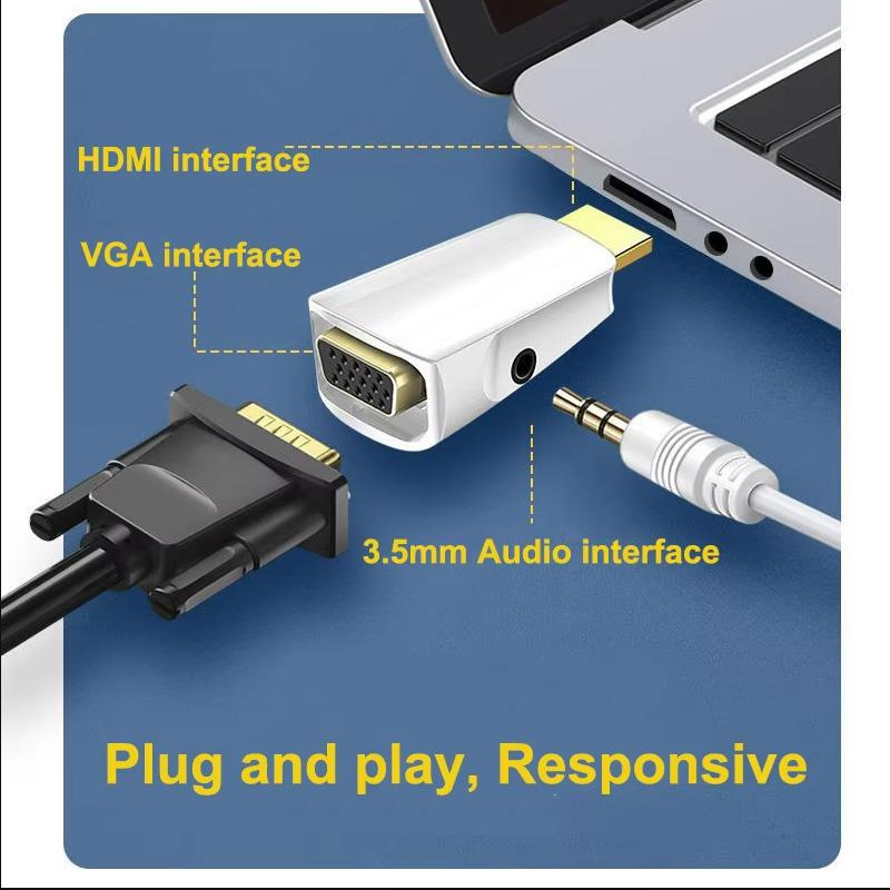 HDMI-kompatibler zu VGA-Kabelkonverter Stecker auf Buchse Konverteradapter mit 3,5-mm-Klinken-Audiokabel 1080P für PC Laptop Tablet