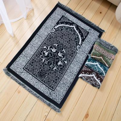 Ethnic Foldable Prayer Rug Rectangle Non-slip Living Room Rug with Tassel Washable Islamic Prayer Mat