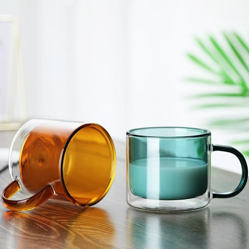 270ml Double Layer Transparent Glass Cup Creative Heat-Resistant Glasses Juice Milk Coffee Mug with Handle Home Drinkware New
