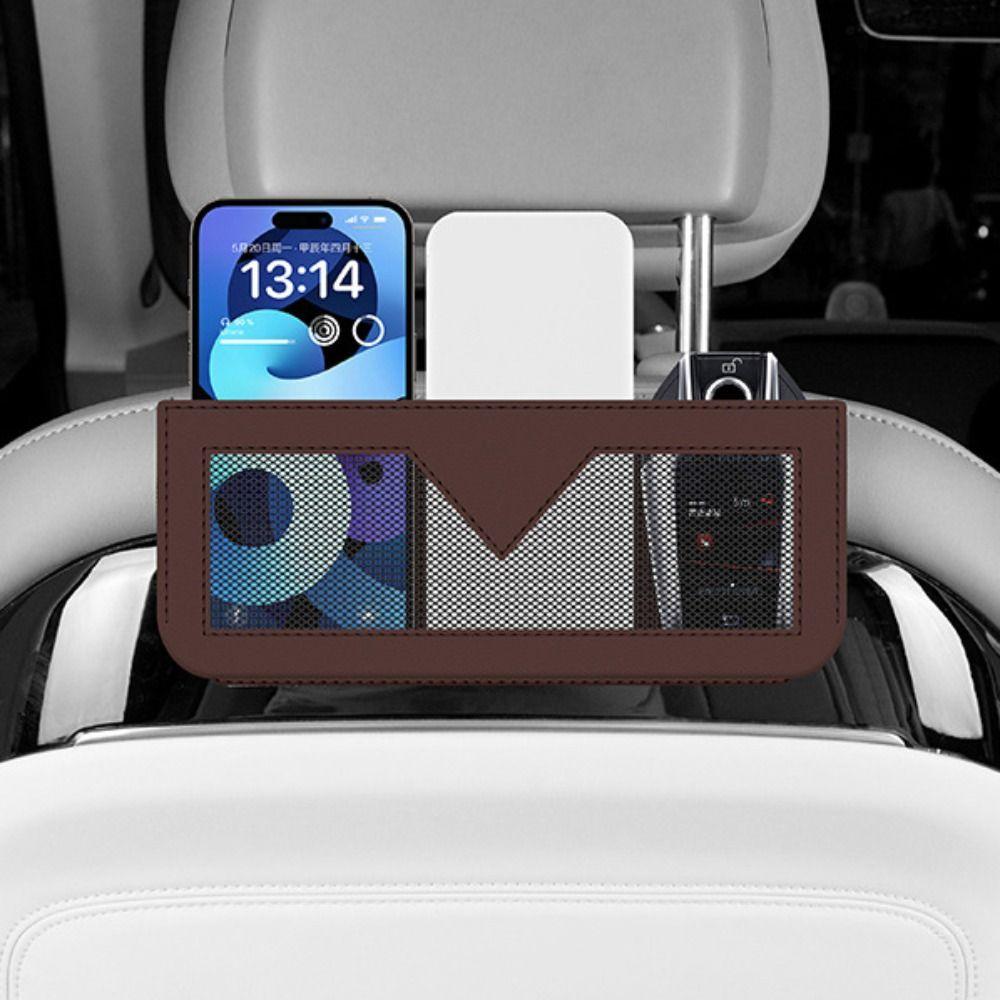 Universal Sticky Car Net Bag Multi-function PU Leather Mobile Phone Bag  Console Side