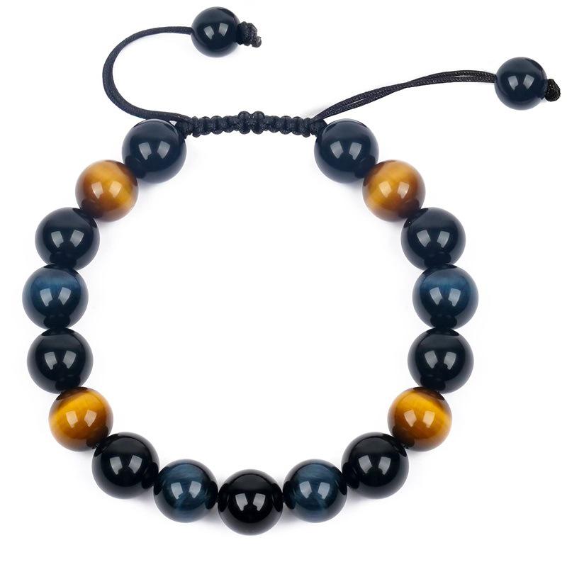 10MM Natural Tiger Eye & Agate Men's Hand-Woven Beaded Bracelet