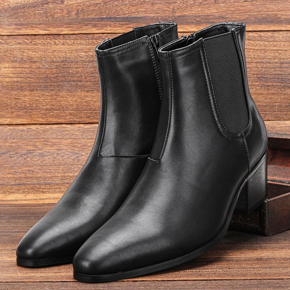 Size 40~46 Men Heightened Shoes Fashion Men high-heeled Boots Leather Chelsea Ankle Boots