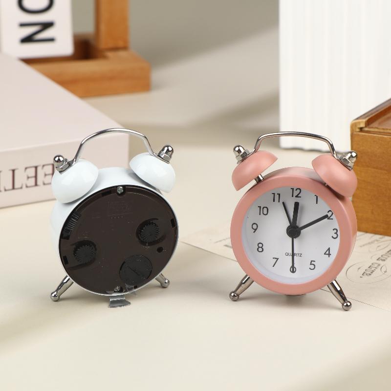 Mini Retro Twin Bell Alarm Clock Simple Desktop Wake Up Clock Small Desk Clock For Students Bedroom Office Home Table Decor
