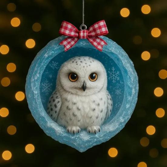 Kutup Hayvanı Yılbaşı Süsleri 2D Akrilik Buzlu Mağara Askılı Dekor Kutup Ayısı Penguen ile Noel Ağacı Süsü