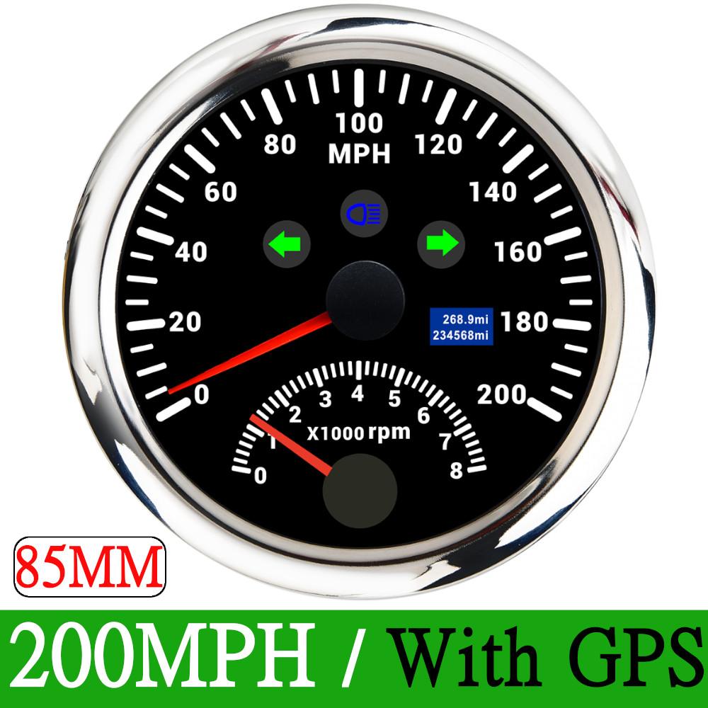 

0-200MPH 0-200kmh 85mm GPS Speedometer Gauge With Tachometer 0-8000RPM Speed Meter Odometer 120KMH For Marine Car Boat 12V/24V BS 0-200MPH
