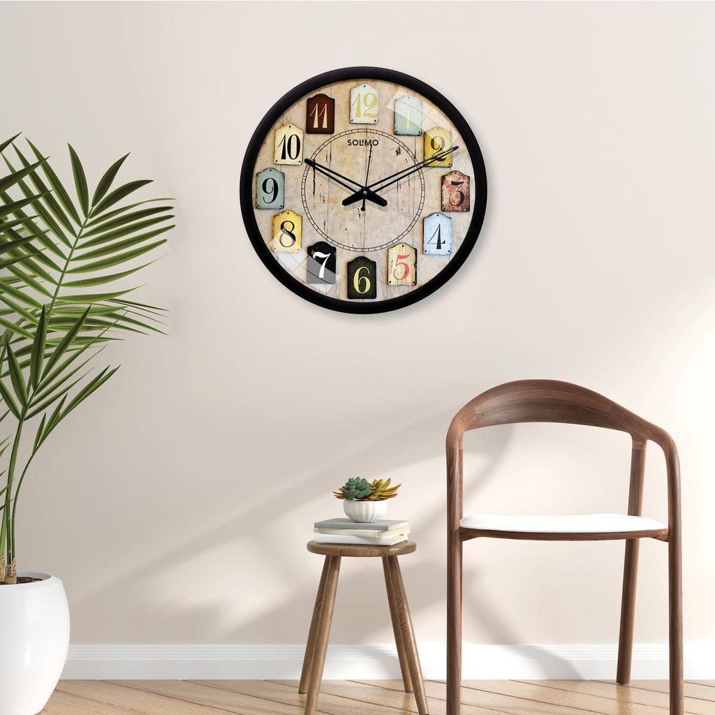 12-Zoll Moderne Wanduhr aus Kunststoff und Glas - Designer (Lautlose Bewegung, schwarzer Rahmen)