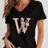 Cartoon Alphabet Flower Graphic Tee Womens Clothing Pink Flower Alphabet Gift Tshirt FeUnisex Vintage 26 Initials Flower Tshirt