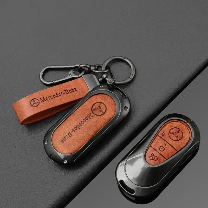 AXX2   Leather Car Key Case Cover Shell Holder Bag For Mercedes Benz 2022 C S Class W206 W223 S350 C260 C300 S400 S450 S500 Accessories