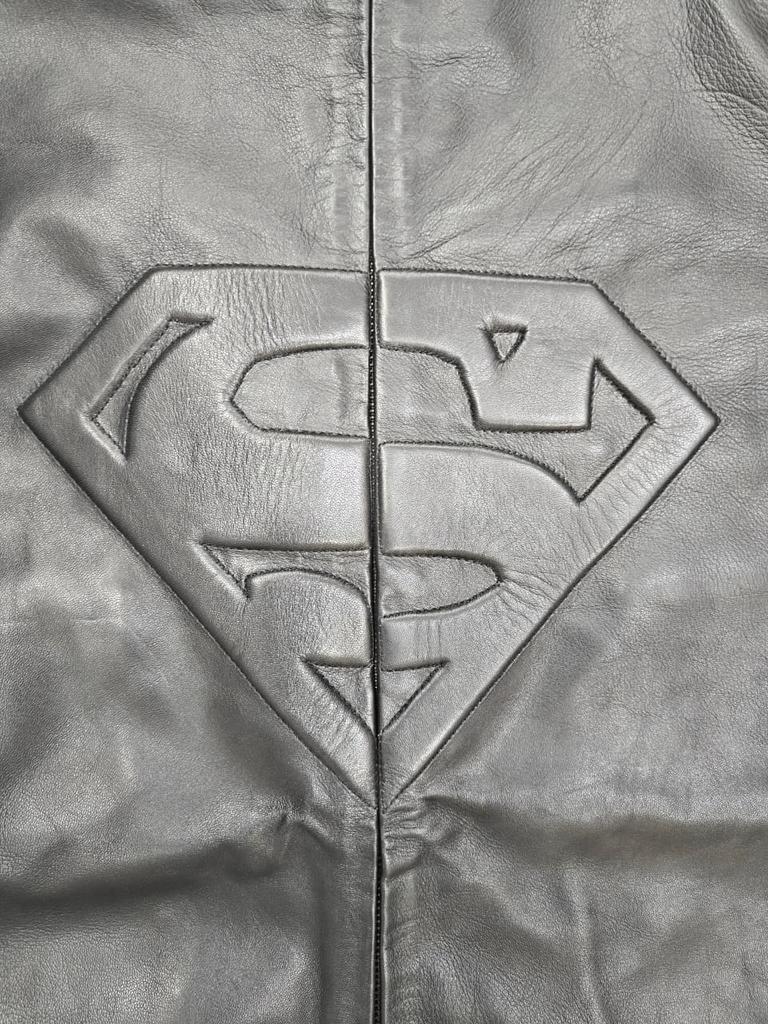 Geacă Biker Superman pentru Bărbați Piele Nappa Neagră Piele de Miel Adevărată Lucrată Manual Motocicletă