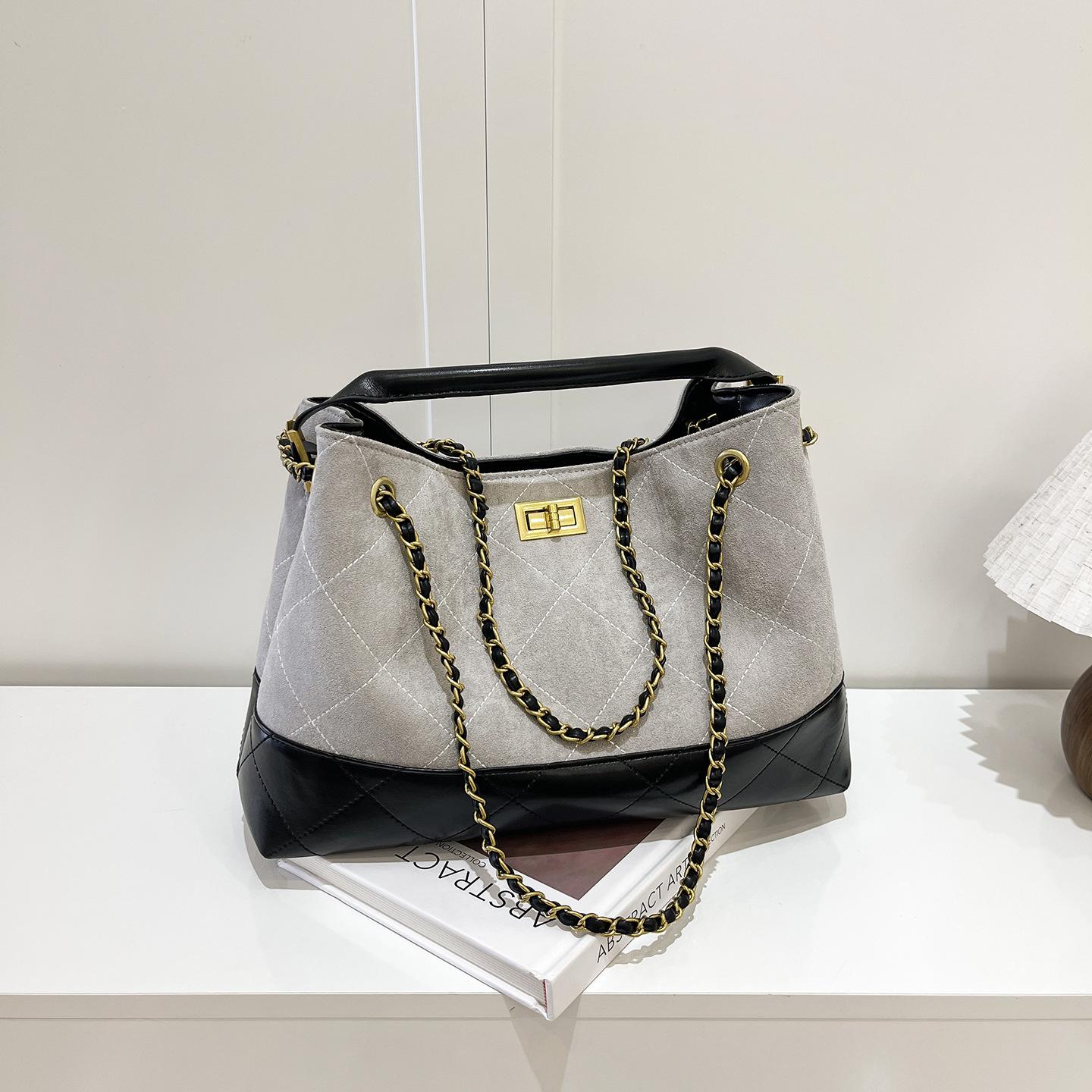 

New fashionable high-end embroidery thread contrasting color tote bag portable shoulder trendy women s bag