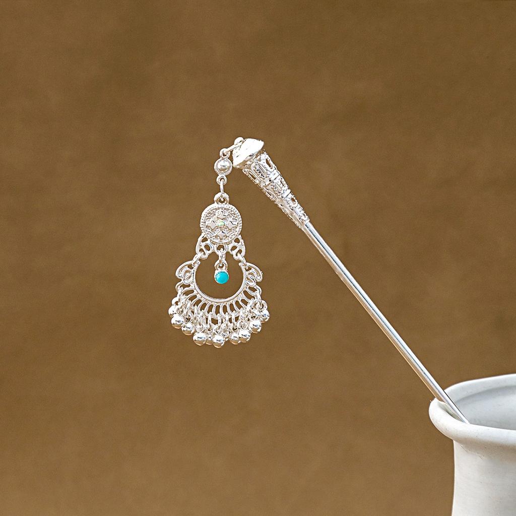 Hairpin Hollow Feather Fringed Hairpin, Ethnic Feng Shui Drop-Shaped Oil Dripping Hairpin Hanfu Disc Hair Accessories