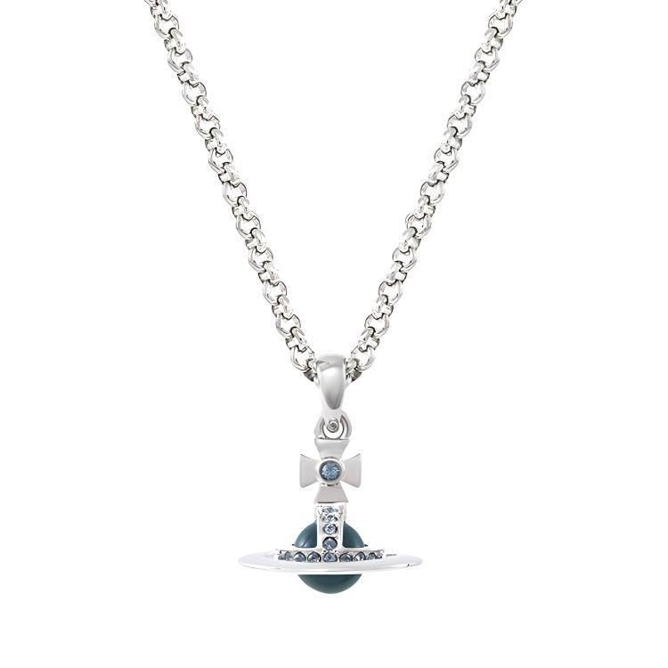 

Vivienne Westwood Petite Orb Saturn Pendant Necklace Men necklace Silver Denim-Blue 630203A1-02P581 Basic Packaging-Dust Bag+Box