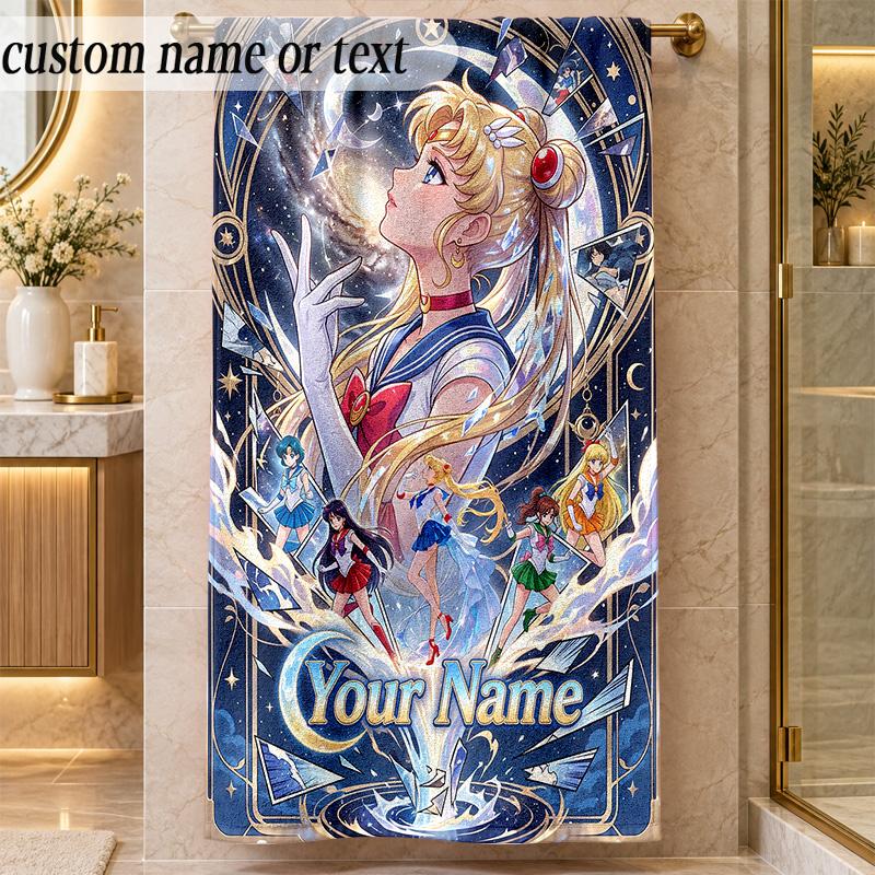 Beach TowelSailor Moon Custom Name Text Personalized Soft Towel for Beach Pool Indoor Home Decor Gift