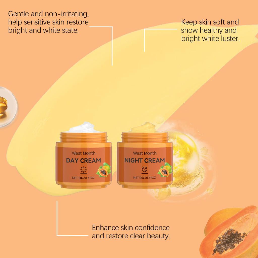 West&Month Papaya Facial Cream Fades Dark Spots Brightens Skin Hydrates & Moisturizes For Face Use 1 set