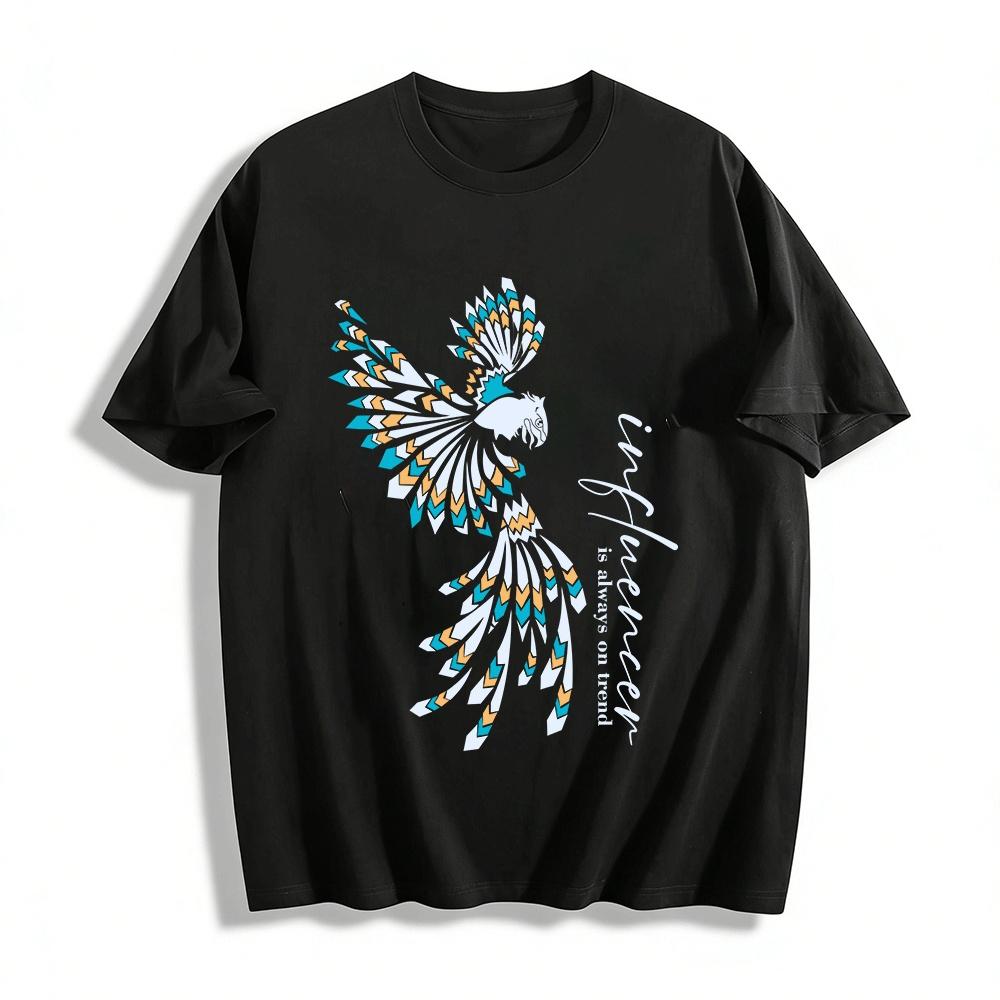 Gradient Phoenix Print Casual Top Trendy Artistic Loose Fit Tee Pure cotton T-shirt XXS