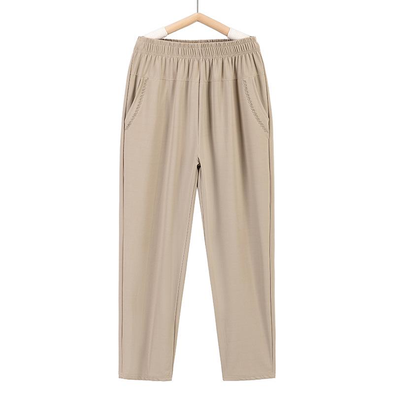 Women's Plus Size High Waist Elastic Pants for Middle-aged and Elderly - Summer Thin, Loose, Seven/Nine-point Grandma Style