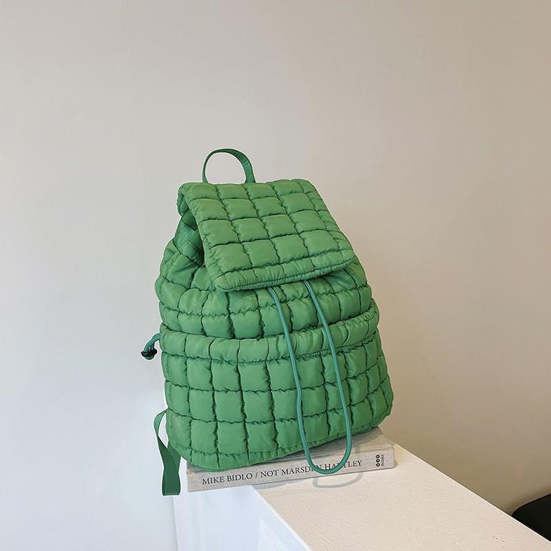 Down Pleated Backpack Women's Bag Cross-border Cloud New Large-capacity Simple Plaid Puff