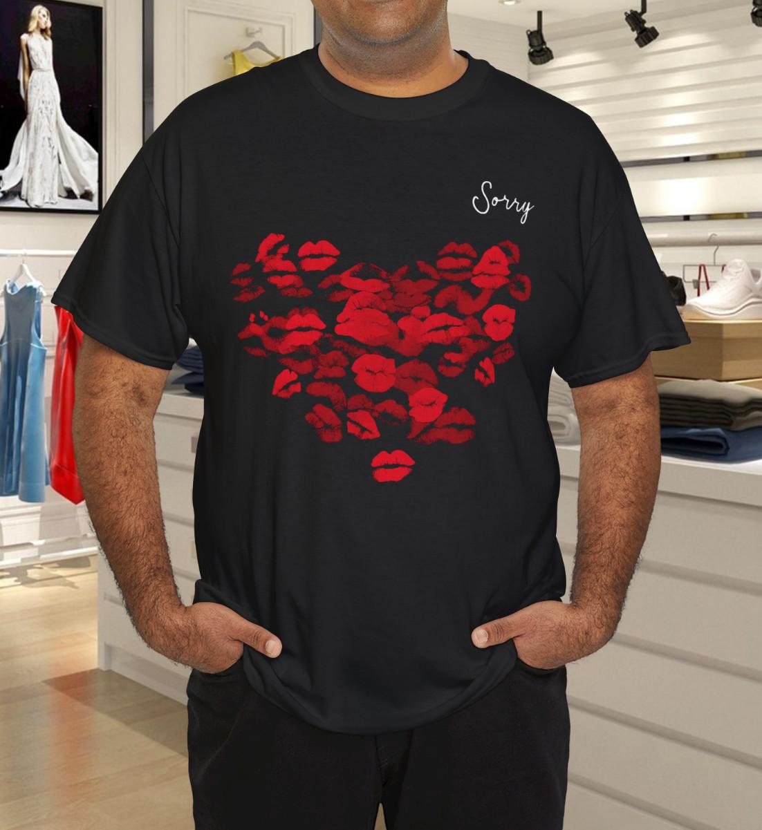 Sorry Kiss Heart Apology T-Shirt Mens Womens Tees Top 2XL