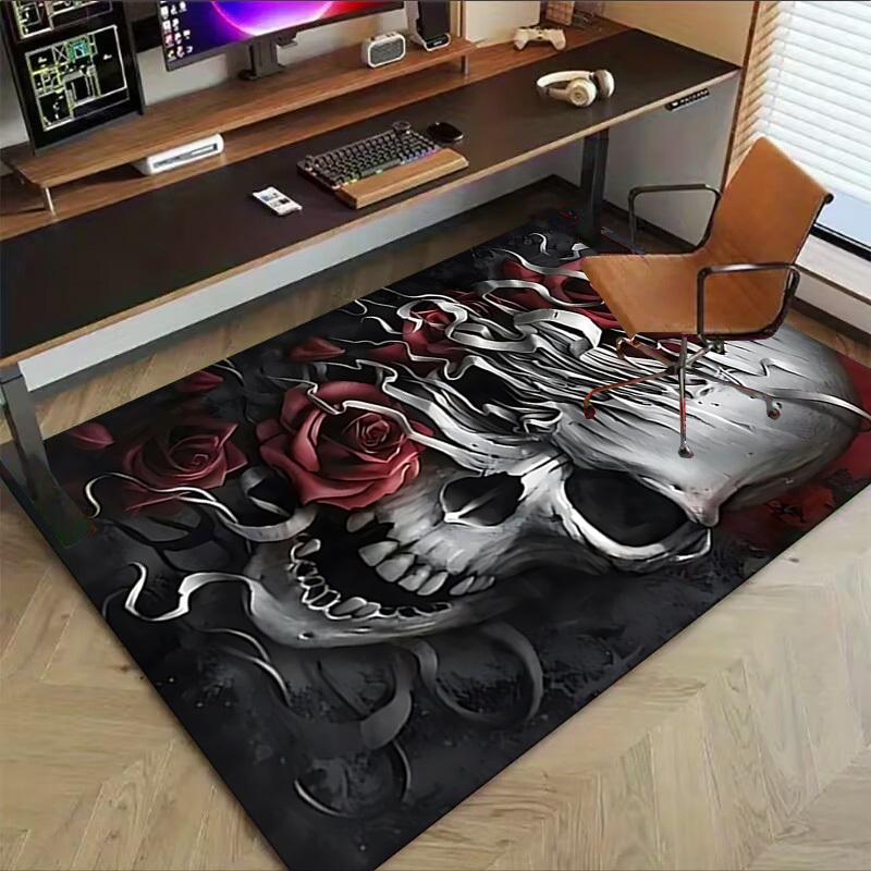 1PC Skull Roses Carpet Ultra Soft, Thick & Absorbent, Non Slip Machine Washable Mat for Entryway