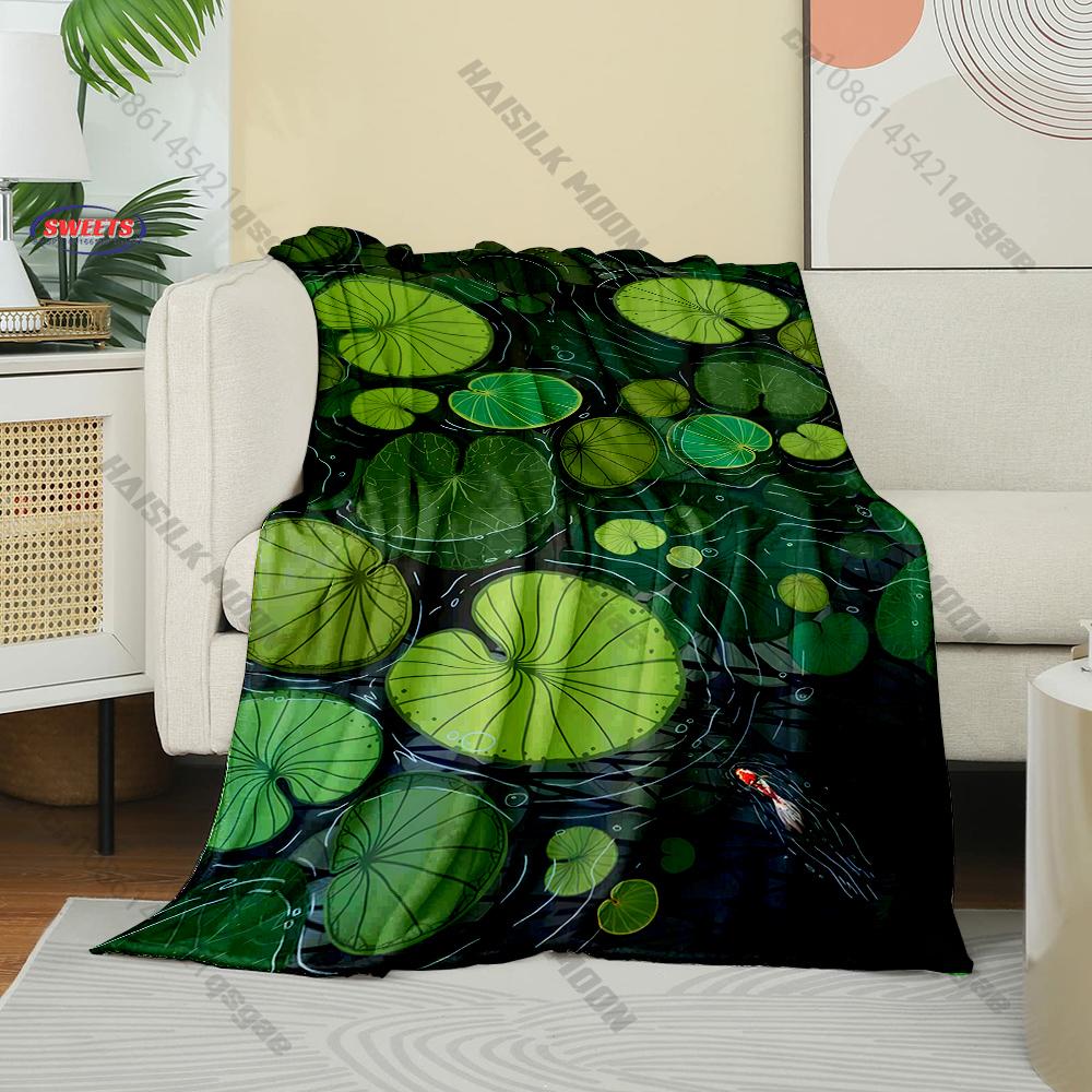 1PC Lotus Leaf Pattern Print Blanket Warm Soft and Comfortable Home Travel Blanket Sofa Bedding Cover Blankets Gift for Friends