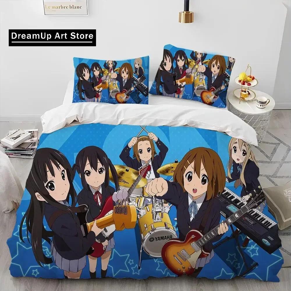 Set Biancheria da Letto Copripiumino Trapuntato 3D K-ON Cartone Animato Carino Lolita Kawaii per Ragazze, Copripiumino Set Letto Coperta Federa, Set Biancheria da Letto Matrimoniale