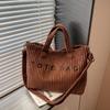 Großraumige, beschriftete, tragbare Tote Bag, Nischen-Trend, alltagstauglich, aus Cord, einseitig tragbar, Crossbody