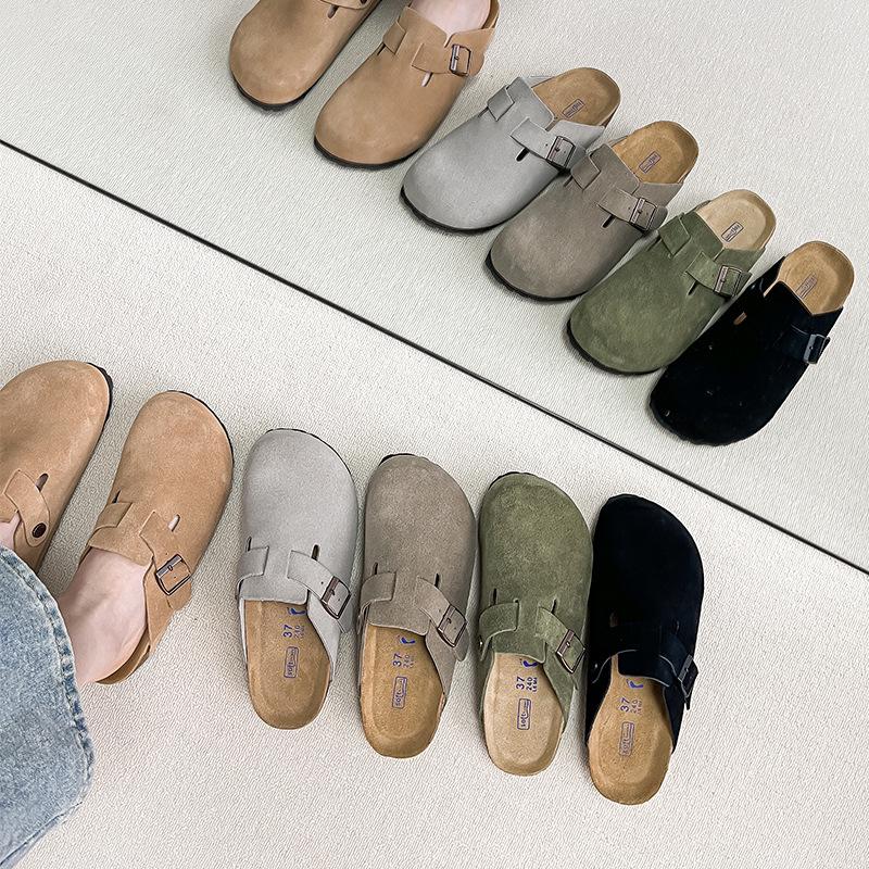 BK Čisté Originálne Kožené Unisex Drevené Šľapky s Hrúbkou Korkovou Podrážkou, Ležérne Papuče s Otvorenou Špičkou