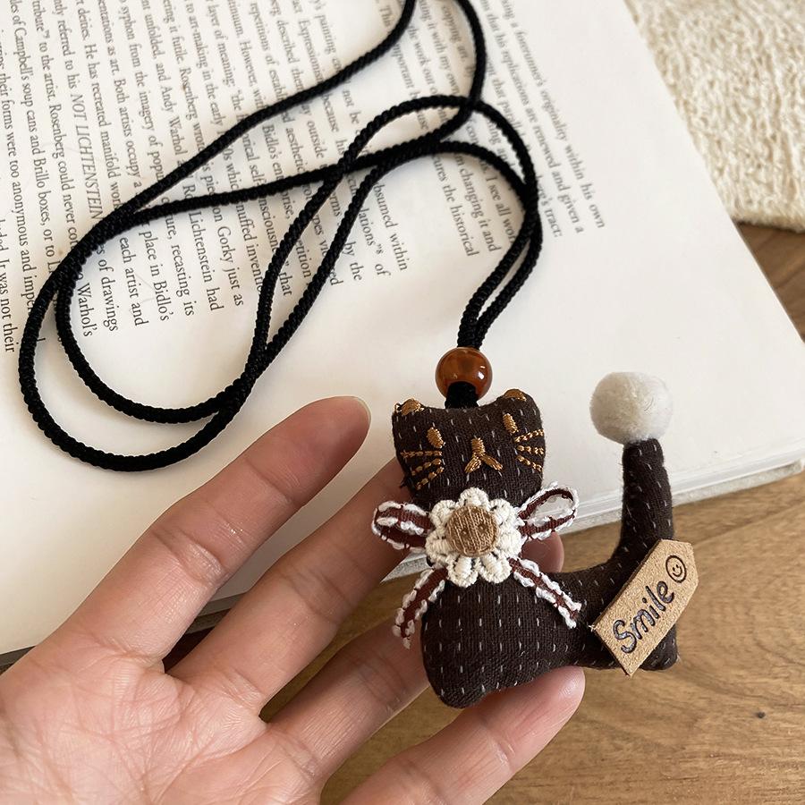 Fabric Color Rope Kitten Rabbit Pendant Necklace Cartoon Cute Versatile Sweater Chain Light Luxury Niche Design Necklace