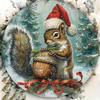 Vintage Christmas Squirrel 8x8 Inch Embossed Metal Tin Sign Wall Art Home Decor