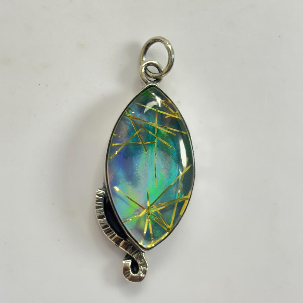 Natural Opal Pendant 37 ct Australian Marquise Cut 925 Sterling Silver October Birthday Birthstone