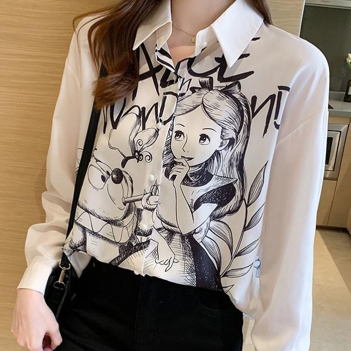 

European & American Summer Women s Chiffon Shirt: Loose Fit, New Printed Design XXL белый