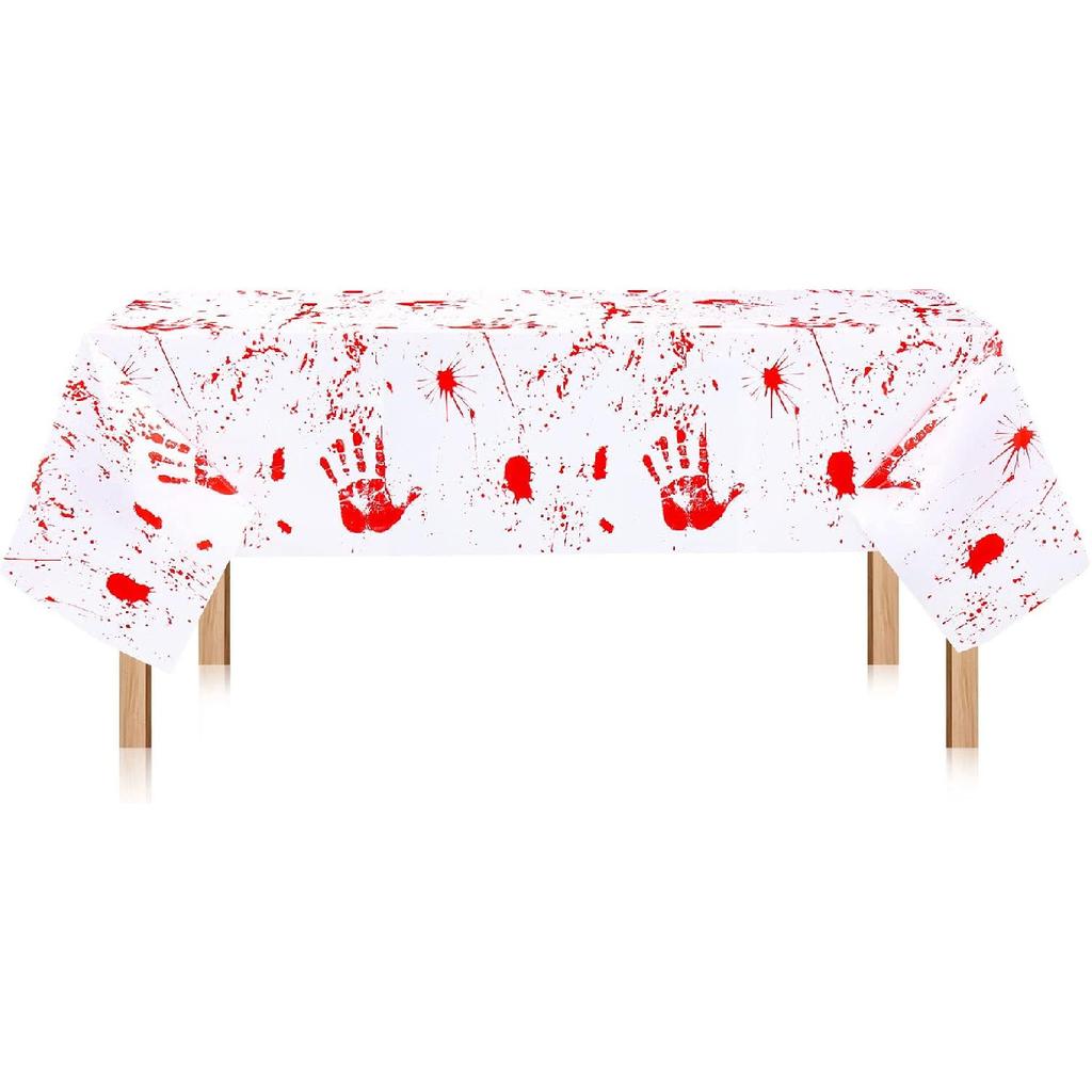 Grabo Bloody Zombie Rectangular Tablecloth, 108 x54in, Polyethylene, White, Halloween Party Supplies Decoration