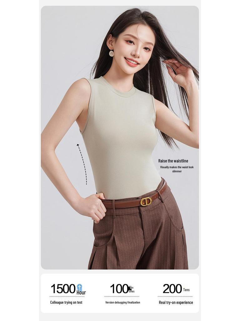 Tencel Lyocell Women's Sleeveless Knit Vest - Loose Round Neck Slimming Top
