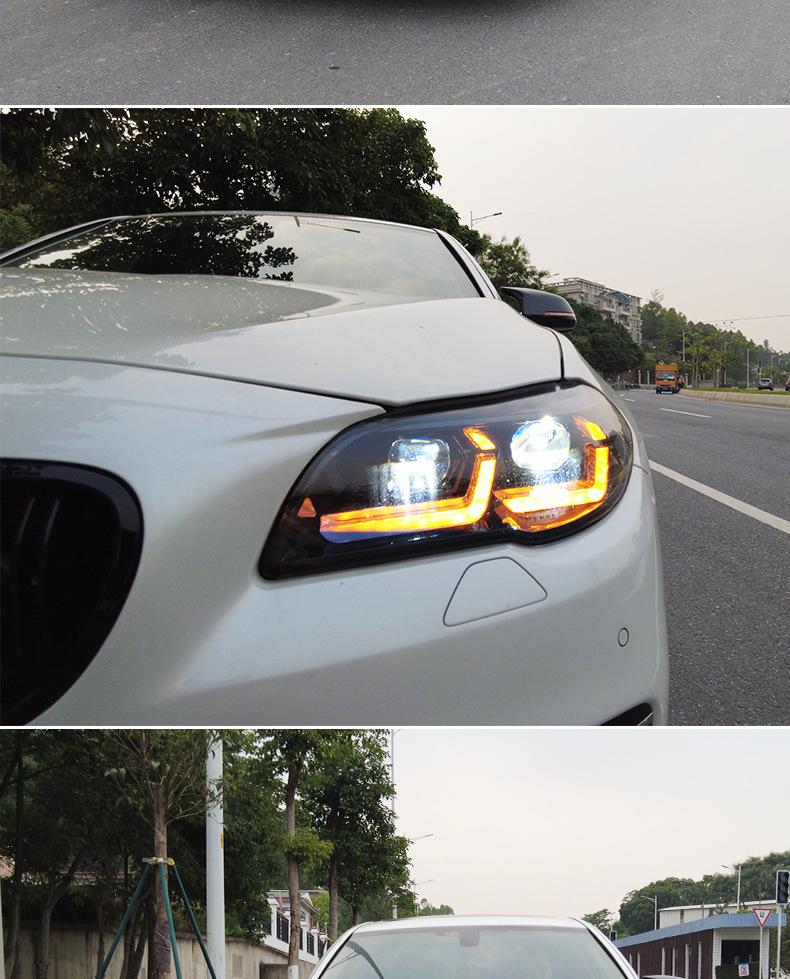 LED Bi-Xenon Headlight Assembly with Flowing Turn Signal for 11-17 BMW 5 Series
