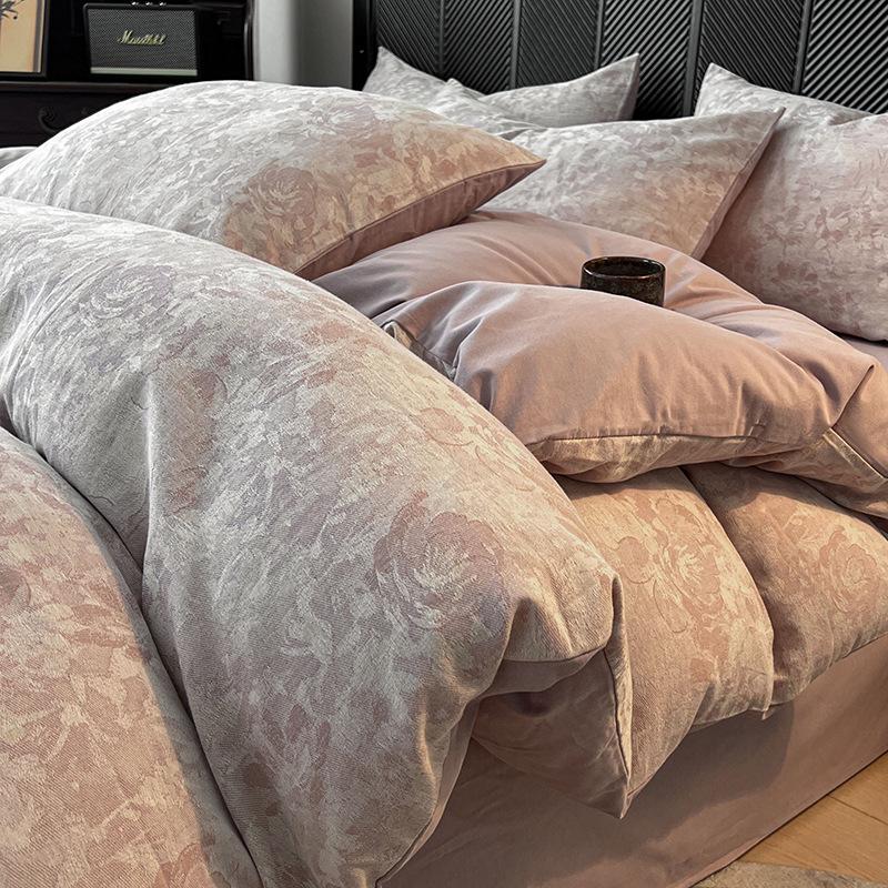 Extra dicke Jacquard-Flanell-Bettwäsche – 100 % Baumwolle, Herbst/Winter, inklusive Bettbezug, Spannbettlaken und Bettlaken