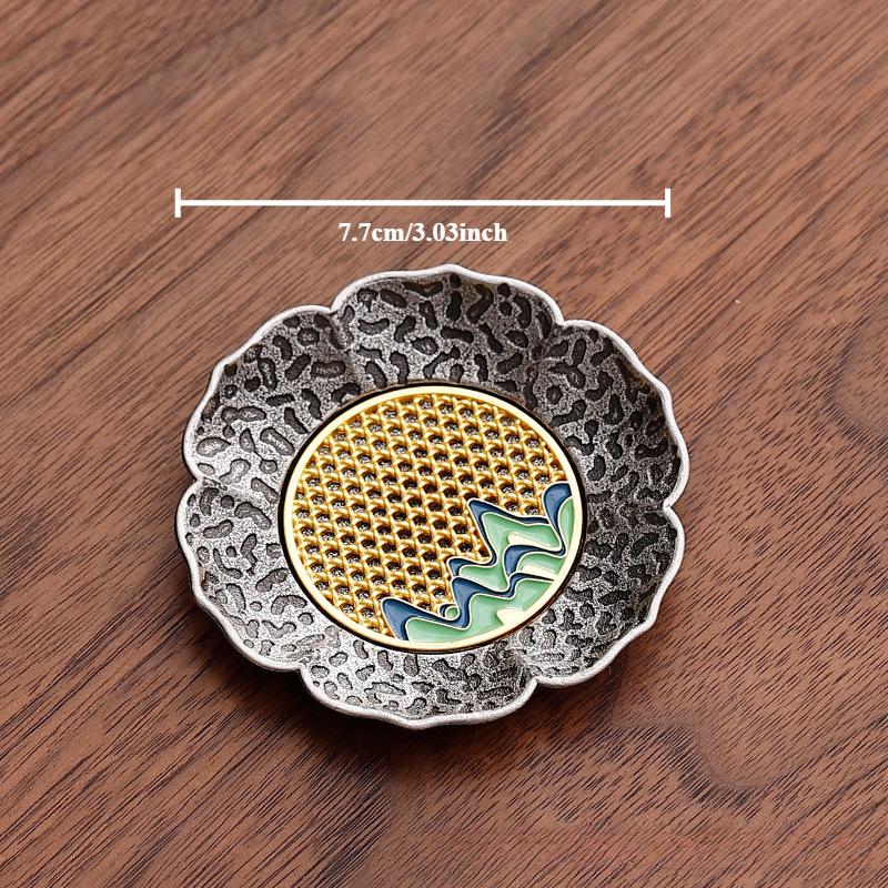 Chiński Antyczny Stop Srebra Podstawka pod Szklankę Mata Bambusowa Izolacja Cieplna Taca pod Filiżankę Chiński Zestaw do Herbaty Kung Fu Gongfu Akcesoria Naczynia do Herbaty