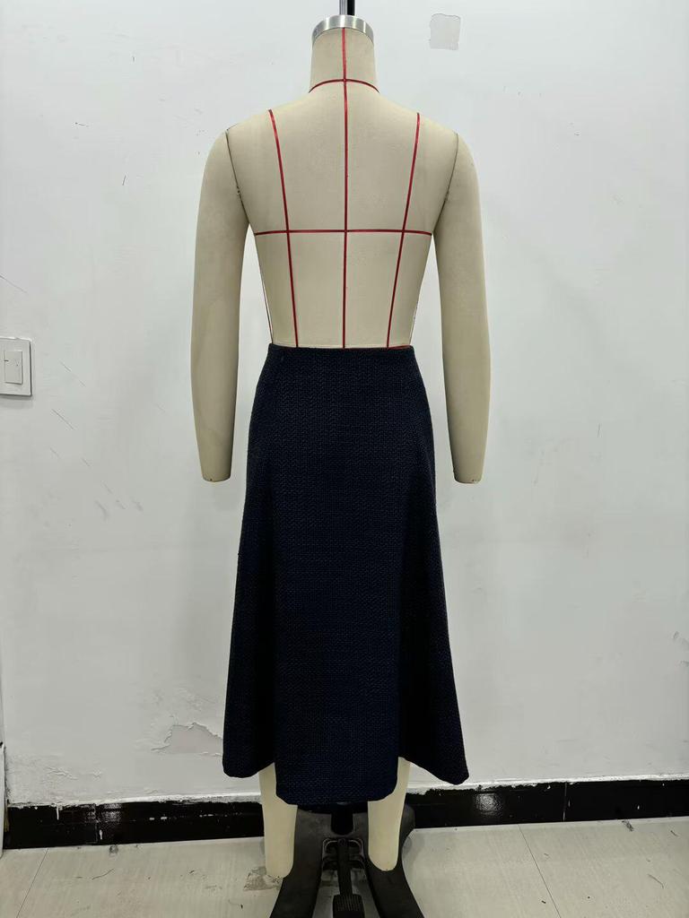 2024 Winter Women's European & American Style Double-Breasted Jacket with Cape Skirt - Little Fragrance, Round Neck