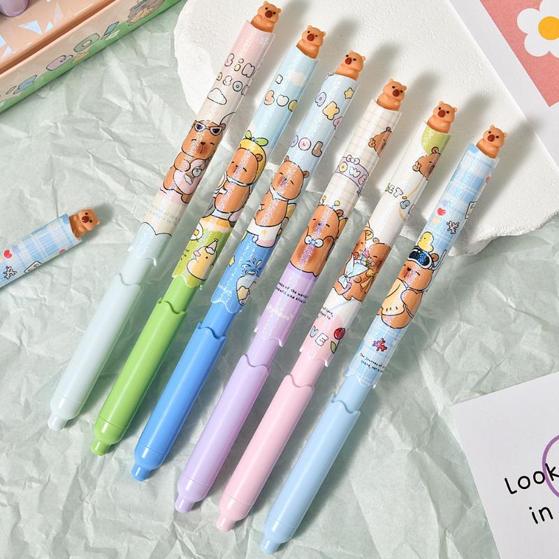6pcs Creative Capybara Neutral Pen Cute 0.5mm Black Ink Signature Pens Stationery Gift School Writing Supplies