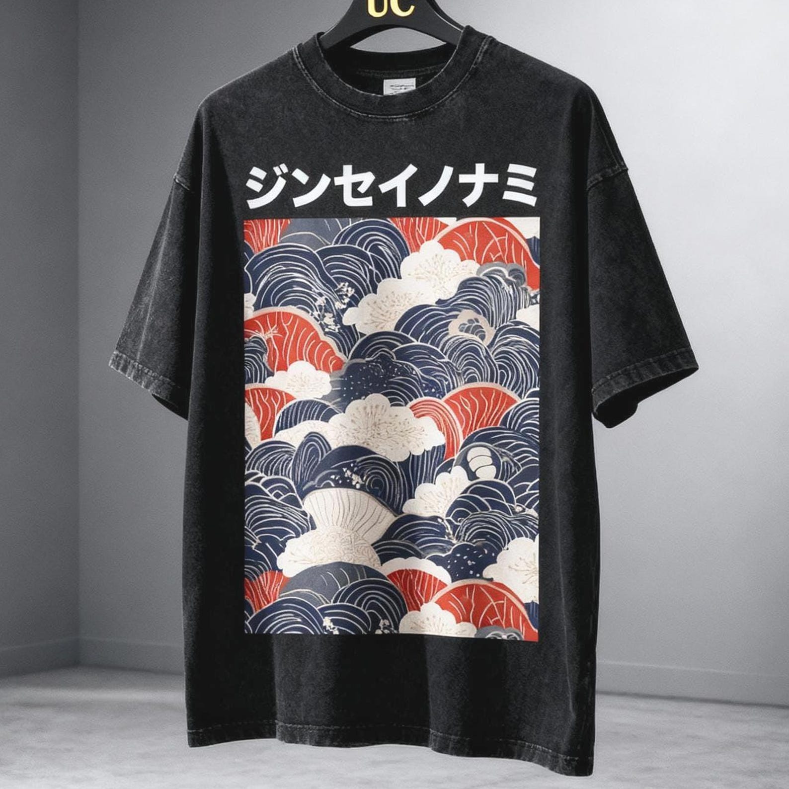 PREMIUM Japanese Oversize Acid Washed T-Shirt, Traditional Japanese Pattern, Unisex Streetwear, Japanese Aesthetic, High Quality, 250 GSM 3XL