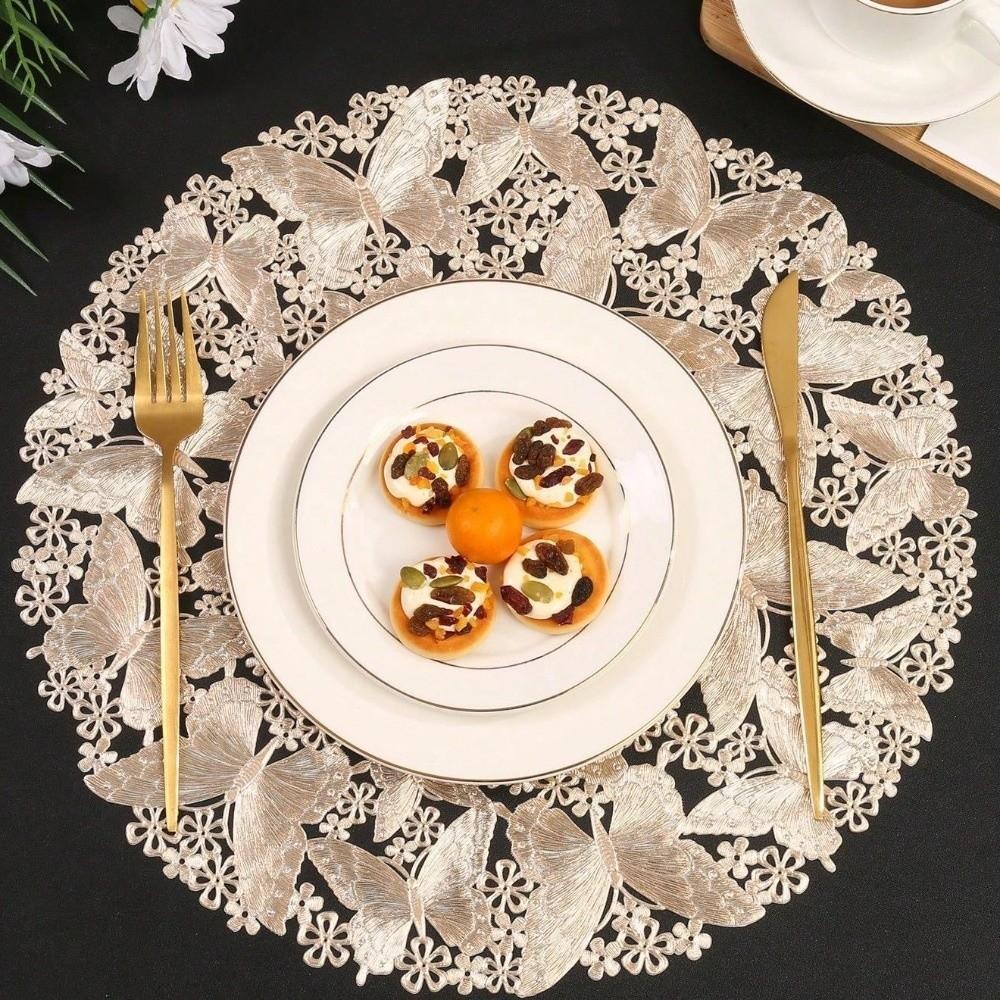 2 Pieces Non-Slip Round Table Mat Hollow Out Coaster Table Decor PVC Place Mat  Coffee Dining