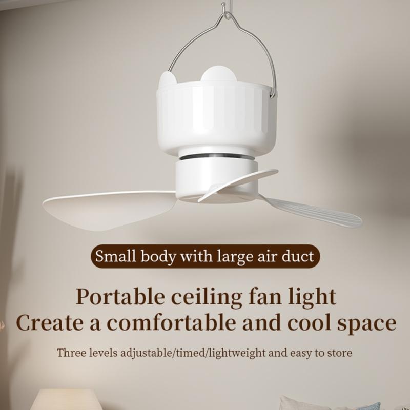 Compactly DC5V Hanging Fan Remote Operated 3Wind Gears Ceiling Fan Quiet Cooling For Home Camping Bed Tent Space