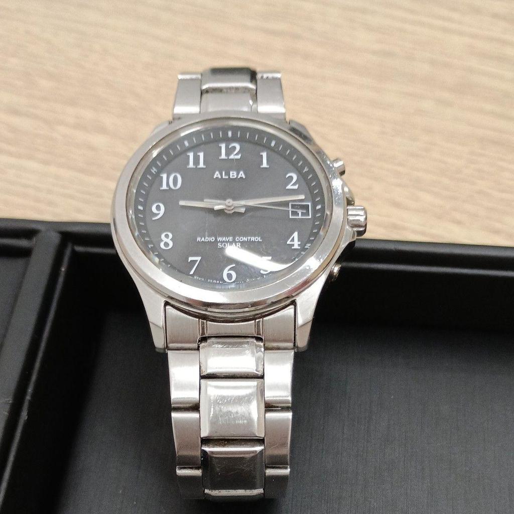 Used ALBA Alba Radio Solar Watch Men's Silver AEFY501