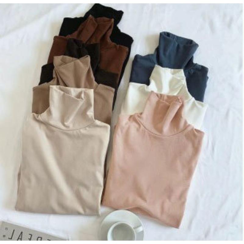 Spring Autumn High Collar Solid Color All-match Bottomed Pullover T-shirt Women Long Sleeve Casual Slim Tee Top