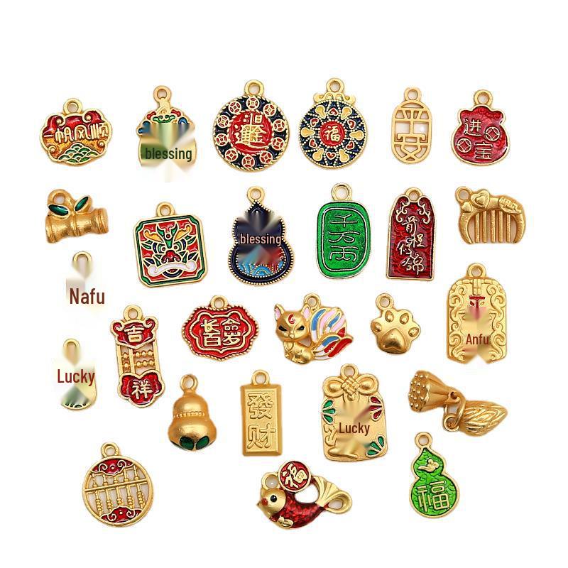 Chinese Style Wealth & Treasures Pendant: Alloy Enamel DIY for Bracelets & Necklaces - New Year Gift