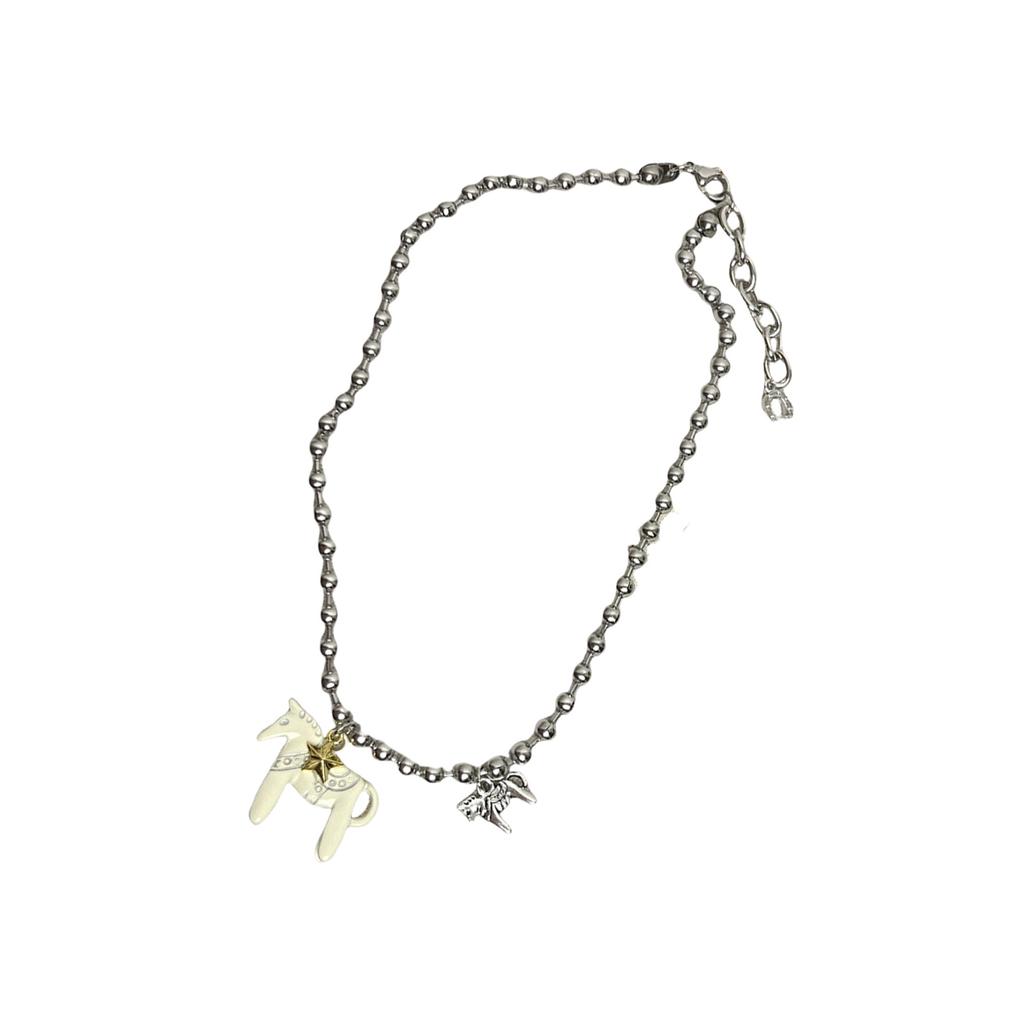 Cute Enamel Pony Pendant Necklace Trendy Blogger Inspired Jewelry Gift Sweet Style Layering Chain For Women