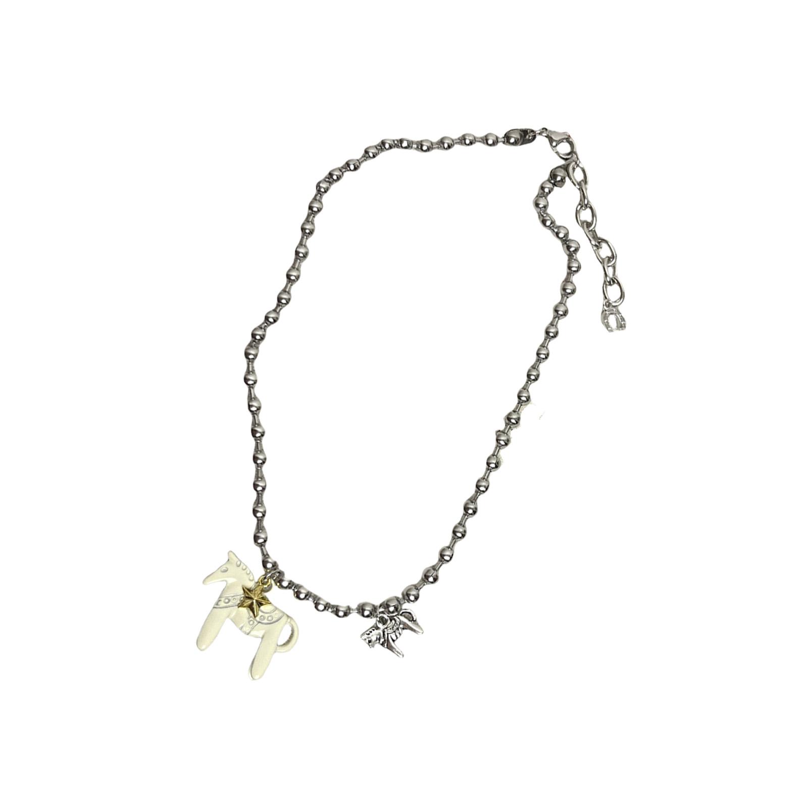 

Милое эмалевое ожерелье с подвеской в виде пони, модное украшение в стиле блогеров, подарок, цепочка для многослойности в милом стиле для женщин белый