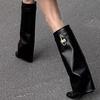 Fashionable Western European Knee-high Boots for Women; Trendy Versatile Pointed Toe Buckle Leg Boots