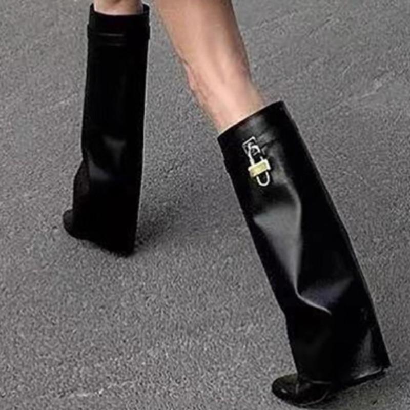 Fashionable Western European Knee-high Boots for Women; Trendy Versatile Pointed Toe Buckle Leg Boots
