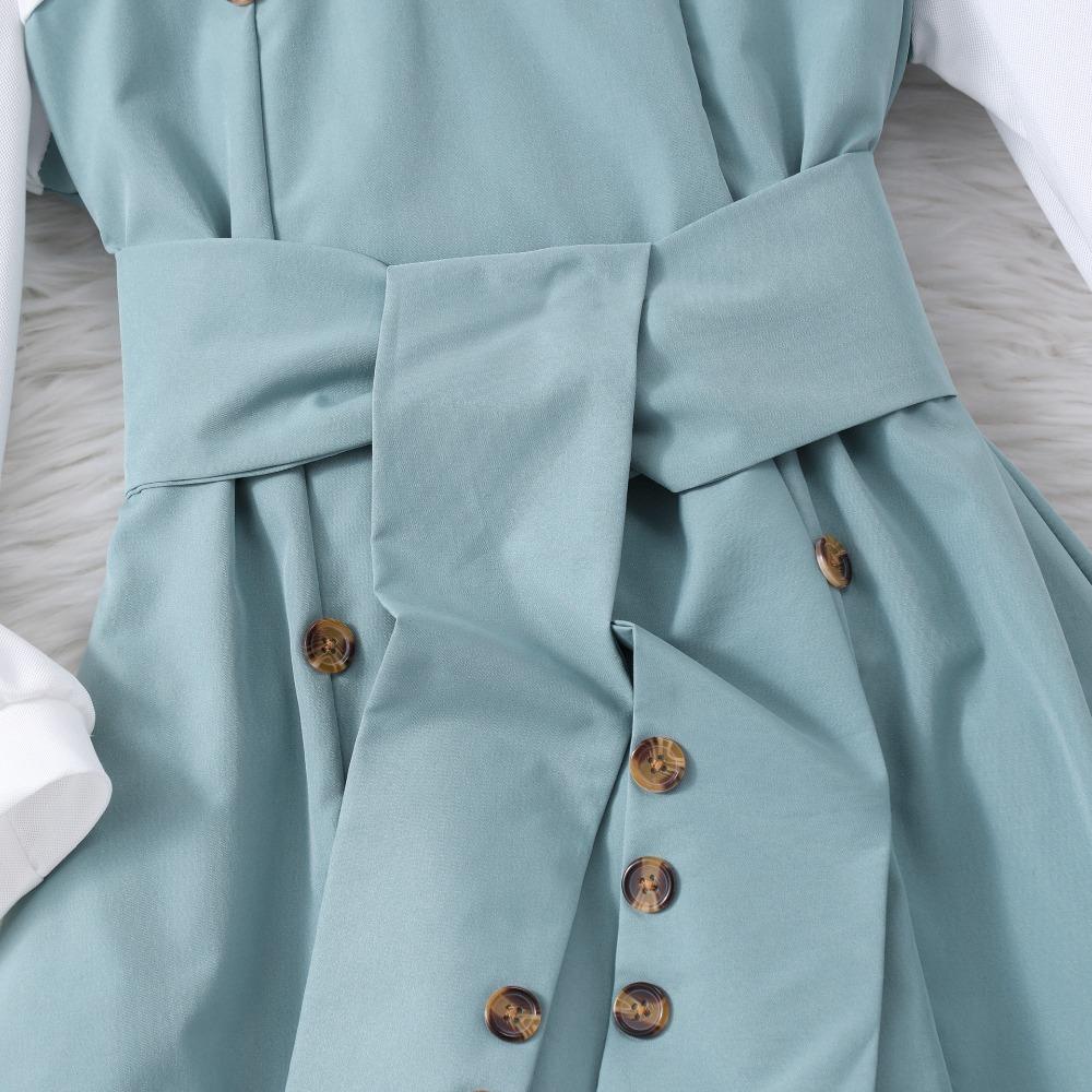8-12Y Girls' Long-Sleeved Dress Autumn/Winter Dress Patchwork Fashion Contrasting Colours Minimalist Dress