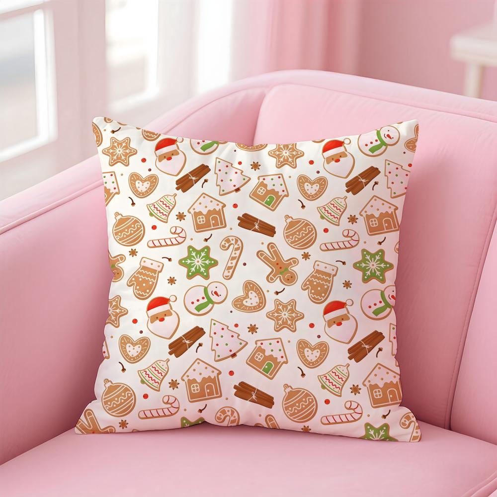 Cchristmas Illustration Cushion Cover Pillowcase Short Plush Invisible Zipper Room Sofa Cushion Cover